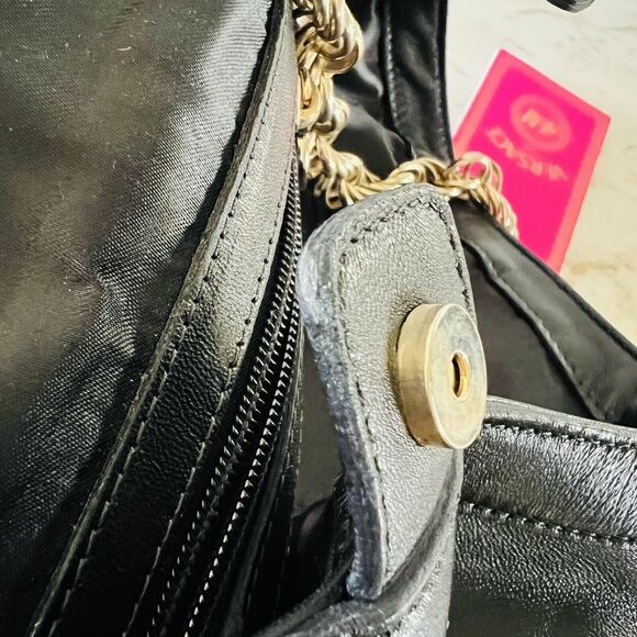 2011 VERSACE for H&M Black Leather Tasche Rouch Studded Gold Chains Charm Bag - Picture 12 of 14